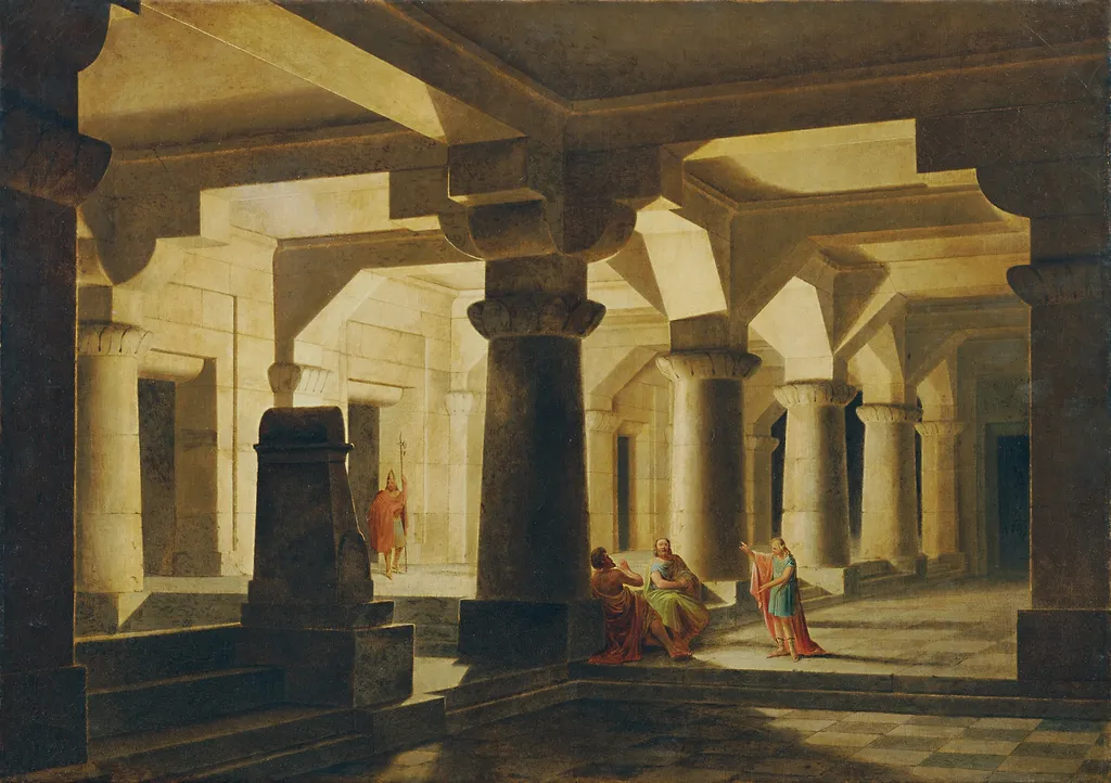 Tempelraum bei Nacht (Josef im Kerker, die Träume auslegend), by Štefan Dolinar, oil, 1838