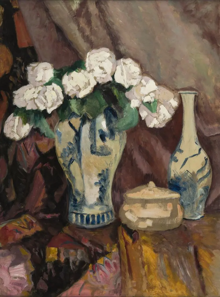 Still Life with White Roses in a Vase, by Stefan Filipkiewicz