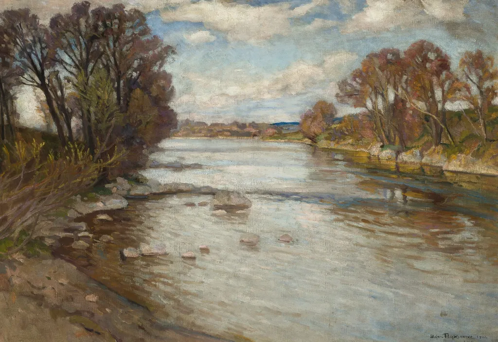 The Dunajec River at Szaflary, by Stefan Filipkiewicz, oil, 1922