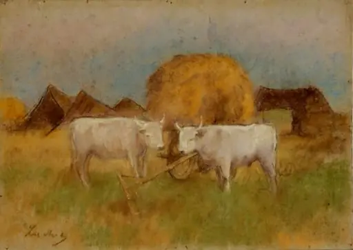 Car cu fân și doi boi dejugați, by Ștefan Luchian