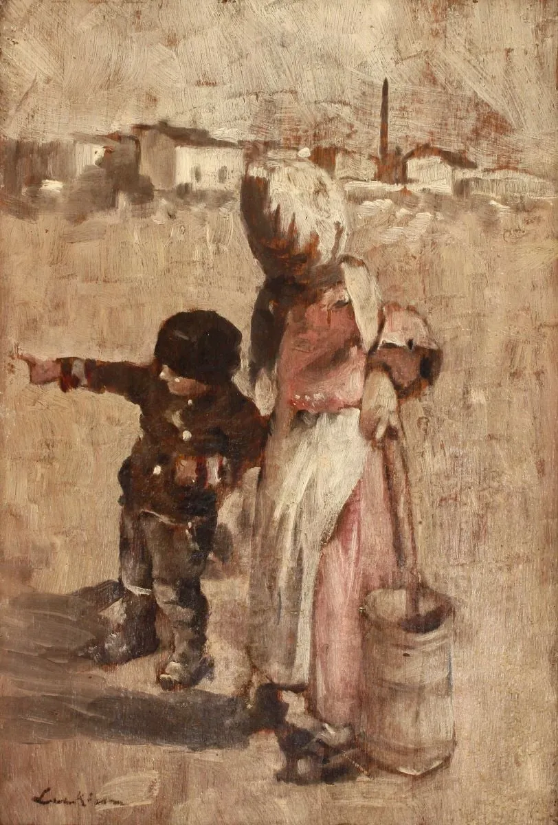 Femeie cu copil la marginea orașului, by Ștefan Luchian, unspecified