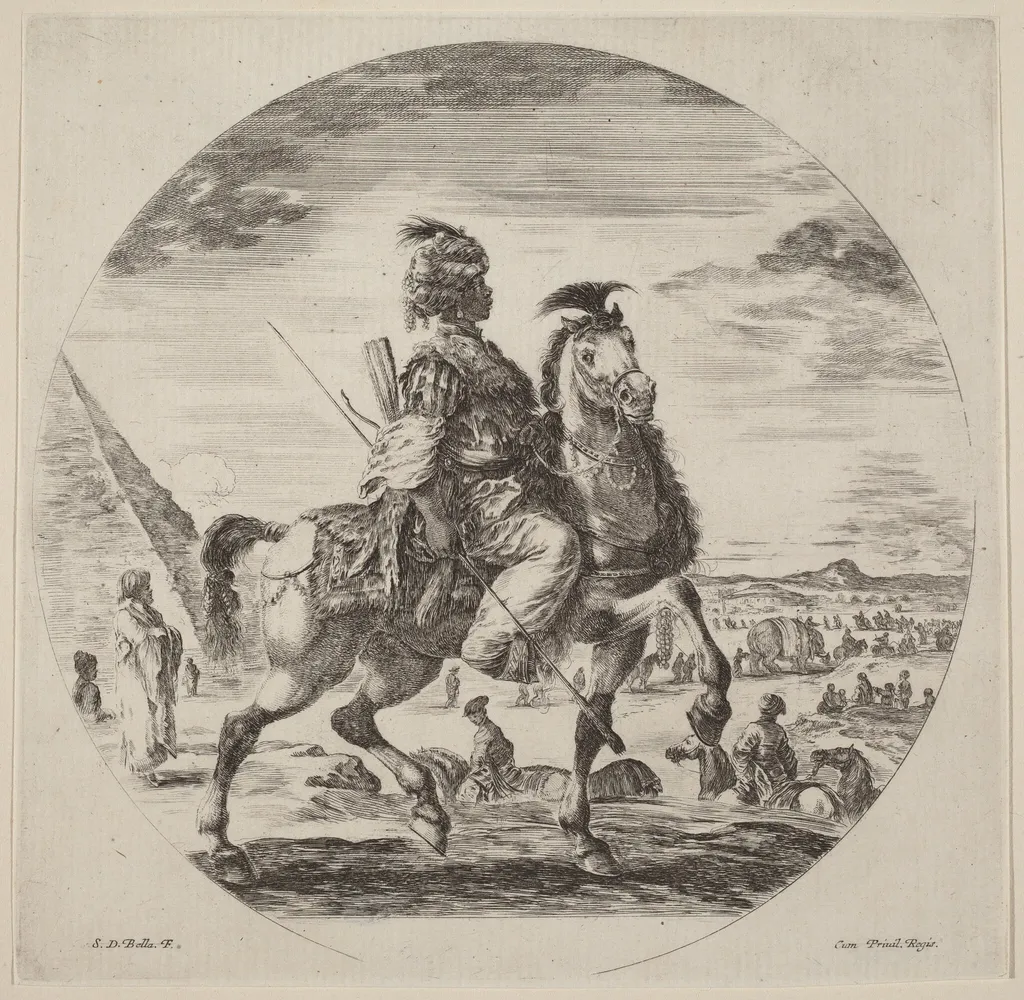 A Black Horseman, by Stefano Della Bella, ink, 1637
