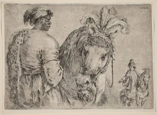 A Black Man Feeding a Horse, by Stefano Della Bella