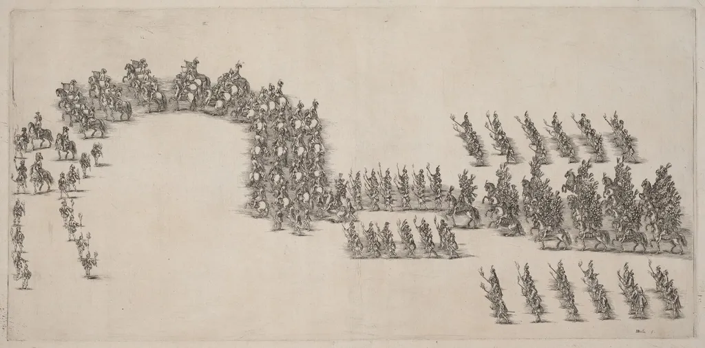 A Procession of Sixty Cavaliers and Torch Bearers, by Stefano Della Bella, ink, 1652