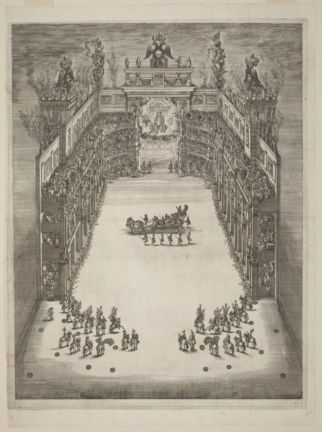 Aerial View of Theatre, by Stefano Della Bella, ink, 1652