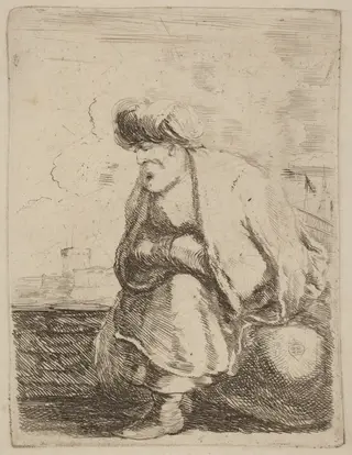 An Old Turk with Turban Seated on a Rock, by Stefano Della Bella, 1637