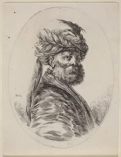 Bearded Moor in a Feathered Turban with a Veil, Turned to the Right, by Stefano Della Bella