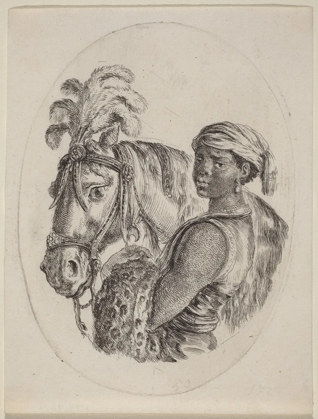 Black Groom with an Arabian Horse, by Stefano Della Bella, ink, 1650