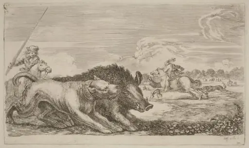 Boar Chased by a Dog, by Stefano Della Bella