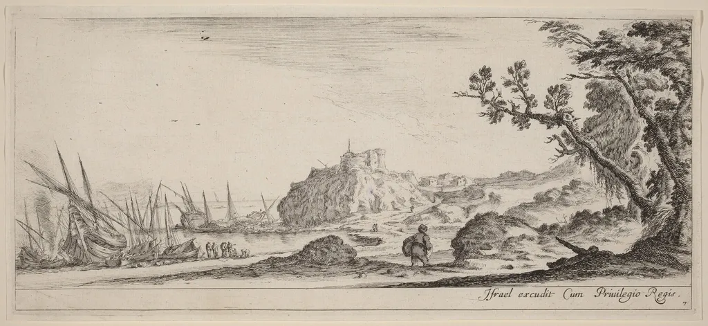 Boats on the Seashore, by Stefano Della Bella, ink, 1647