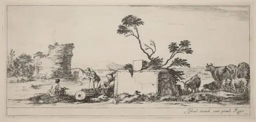 Campagna Scene with Artist Sketching, by Stefano Della Bella