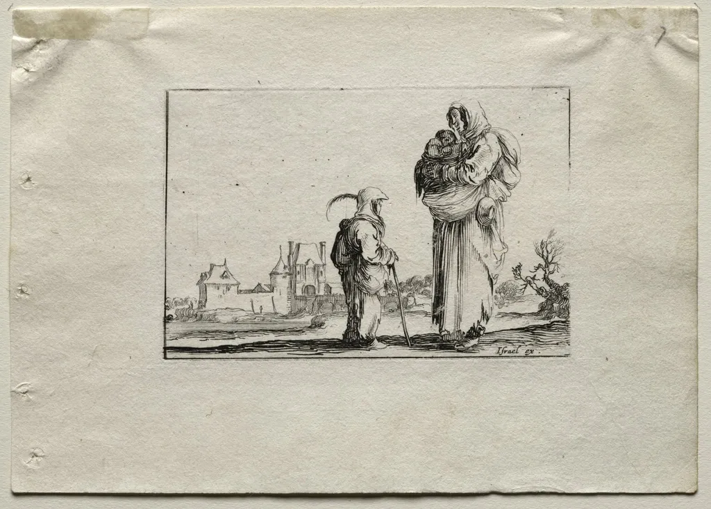 Caprices: Beggar Woman with a Baby and a Little Girl, by Stefano Della Bella, 1642