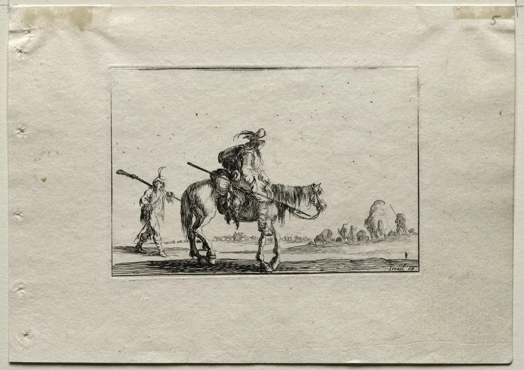 Caprices: Mounted Soldier and Foot Soldier, by Stefano Della Bella, 1642