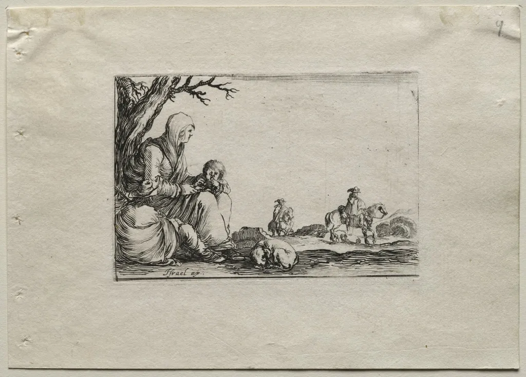 Caprices: Seated Beggar Woman with Two Children, by Stefano Della Bella, 1642