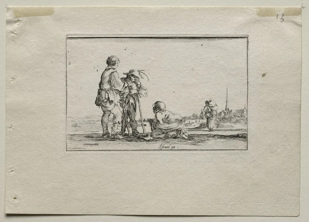 Caprices: Two Standing Beggars and a Cripple, by Stefano Della Bella, 1642