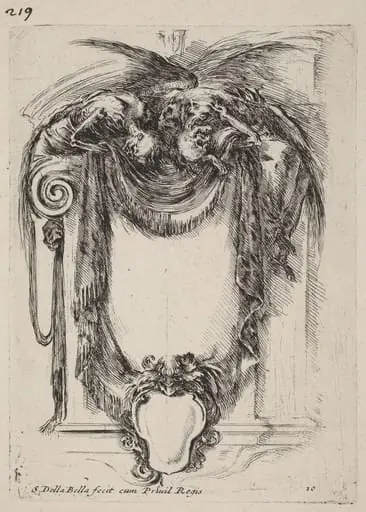 Cartouche Suspended from Corpses, by Stefano Della Bella