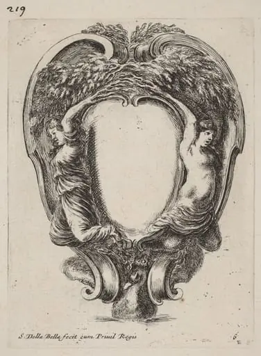 Cartouche with Two Nymphs Metamorphosed into Trees, by Stefano Della Bella