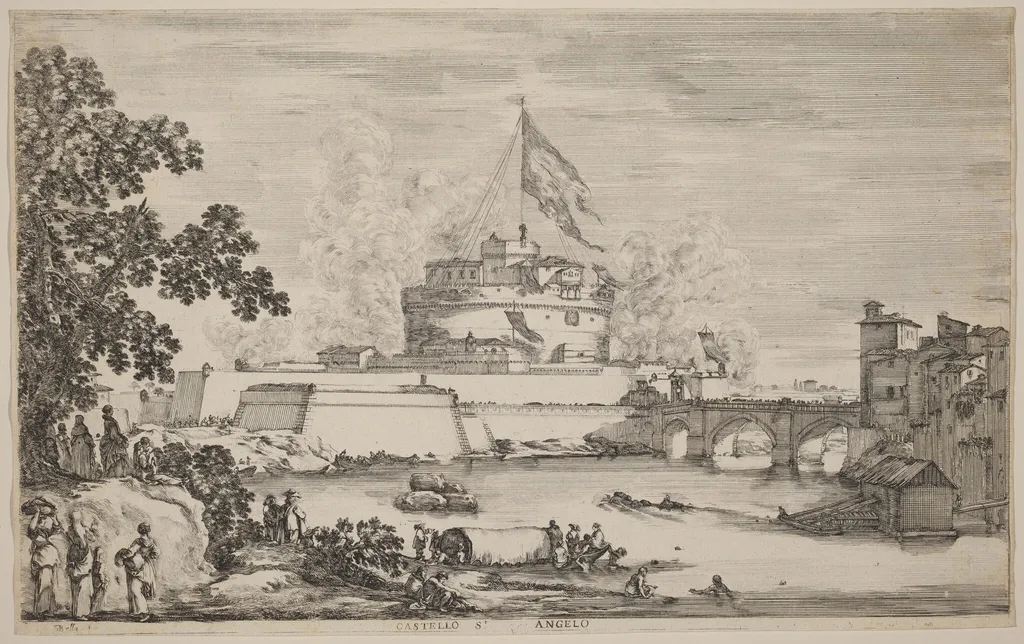 Castel Sant'Angelo, Rome, by Stefano Della Bella, ink, 1634