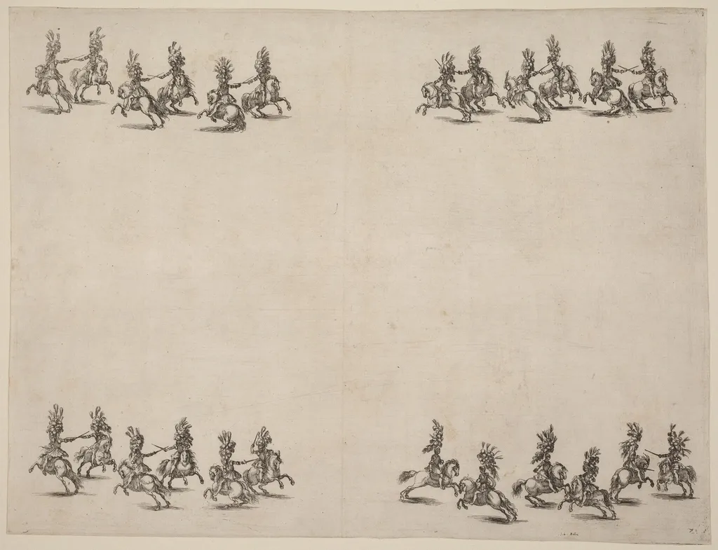 Cavaliers Fighting with Swords, by Stefano Della Bella, ink, 1652