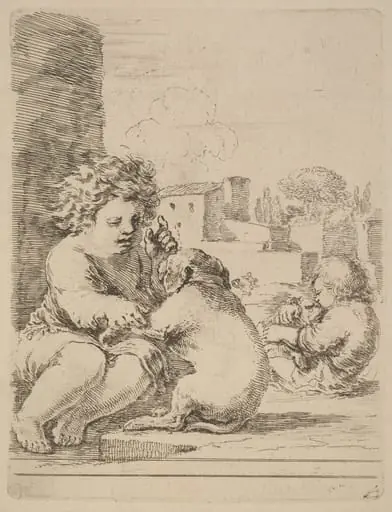 Child Playing with a Dog, by Stefano Della Bella