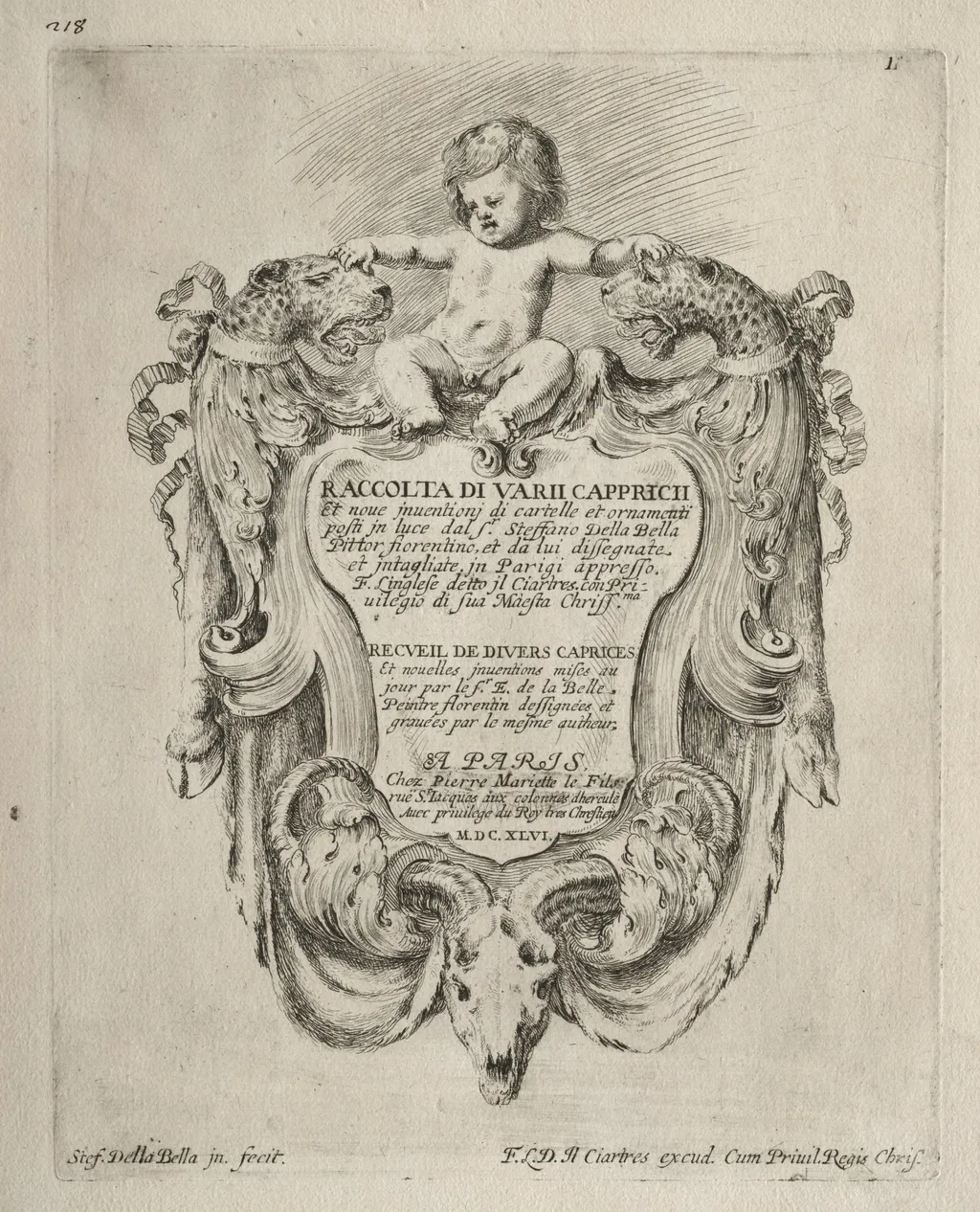 Collection of Various Caprices and New Designs of Cartouches and Ornaments, by Stefano Della Bella, 1646