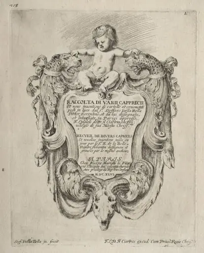 Collection of Various Caprices and New Designs of Cartouches and Ornaments:  No 1, Title Page, by Stefano Della Bella