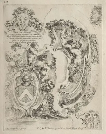 Collection of Various Caprices and New Designs of Cartouches and Ornaments:  No. 2, Dedication Page, by Stefano Della Bella