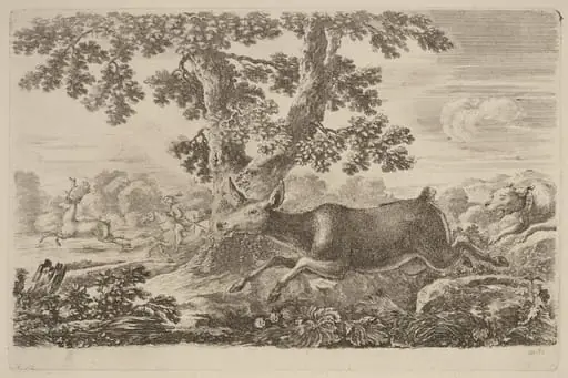 Deer Chased by a Dog to the Right, by Stefano Della Bella