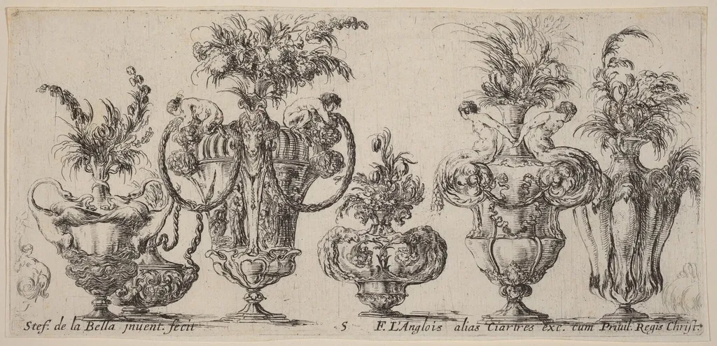 Fantastic Vases, by Stefano Della Bella, ink, 1646
