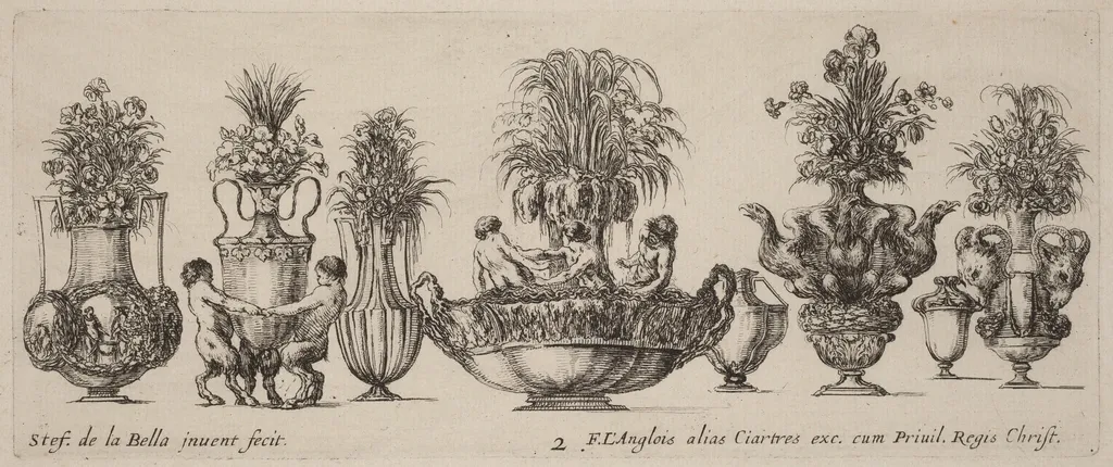 Fantastic Vases, by Stefano Della Bella, ink, 1646