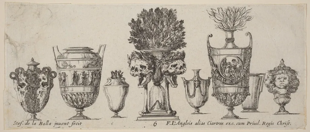Fantastic Vases, by Stefano Della Bella, ink, 1646