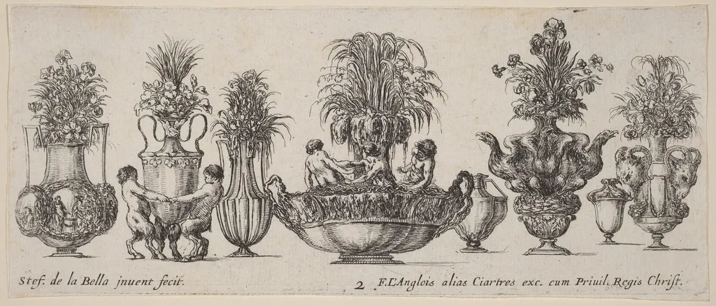 Fantastic Vases, by Stefano Della Bella, ink, 1646