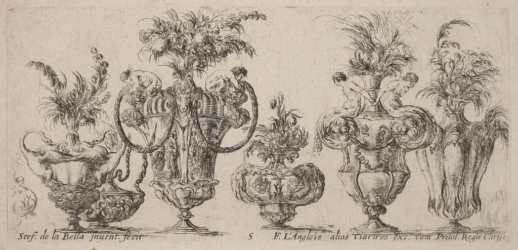 Fantastic Vases, by Stefano Della Bella, ink, 1646