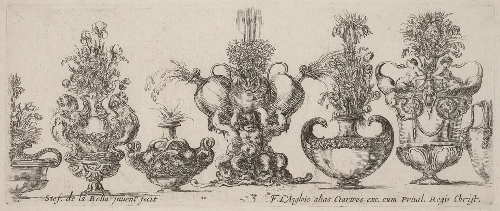 Fantastic Vases, by Stefano Della Bella, ink, 1646