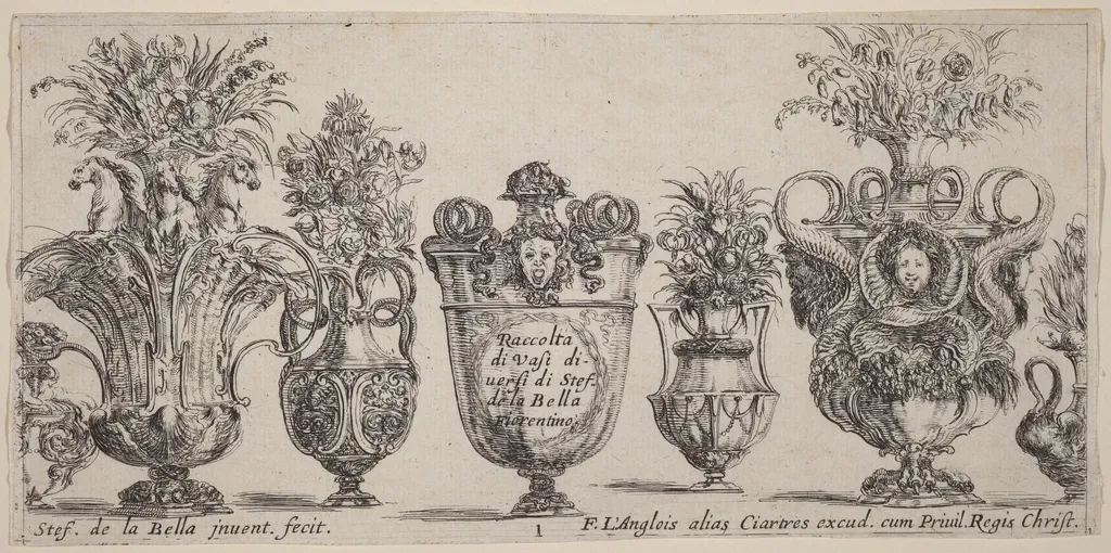 Fantastic Vases, by Stefano Della Bella, ink, 1646