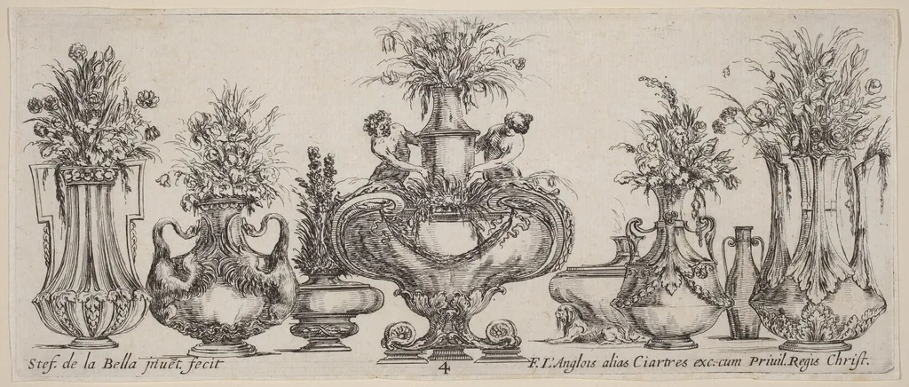 Fantastic Vases, by Stefano Della Bella, ink, 1646
