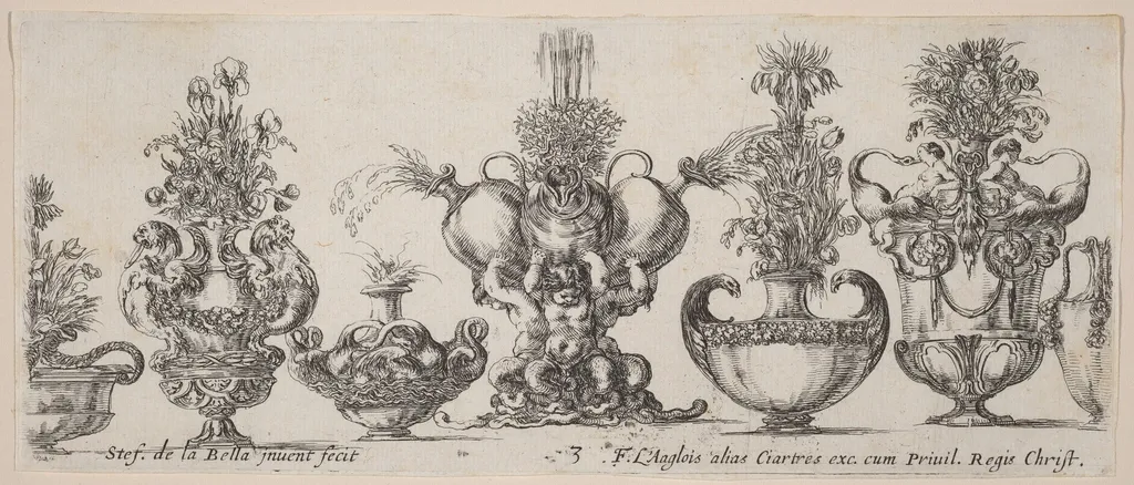 Fantastic Vases, by Stefano Della Bella, ink, 1646