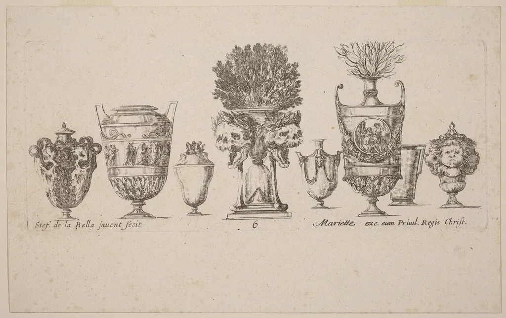 Fantastic Vases, by Stefano Della Bella, ink, 1646