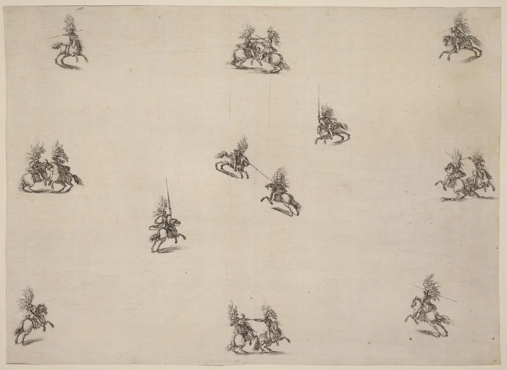 Fighting Cavaliers, by Stefano Della Bella, ink, 1652