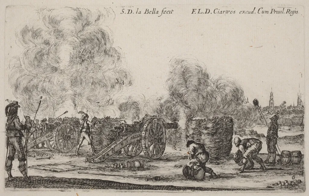 Firing the Cannons, by Stefano Della Bella, ink, 1641