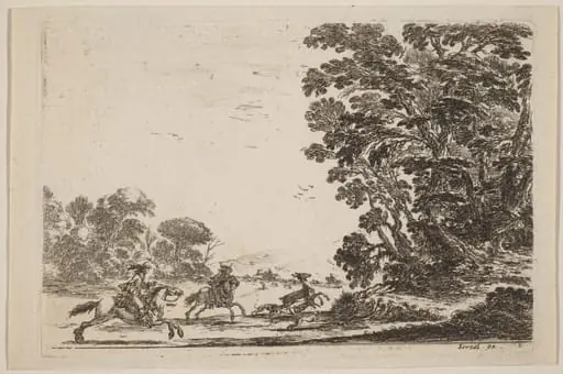 Forest with Deer Hunt, by Stefano Della Bella