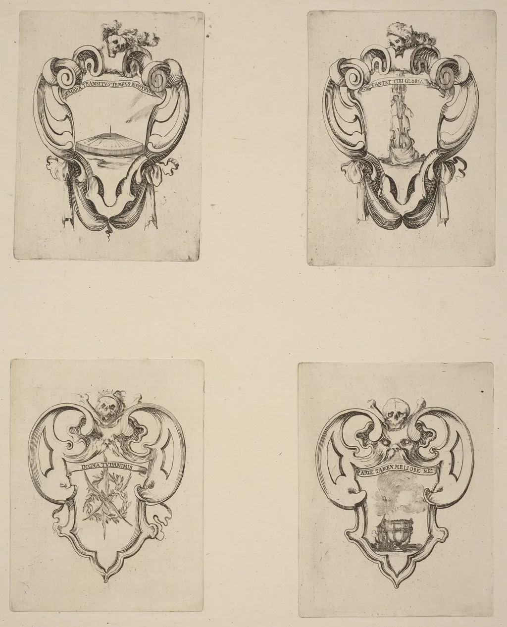 Four Emblems for the Funeral of Prince Francesco de Medici, by Stefano Della Bella, ink, 1637