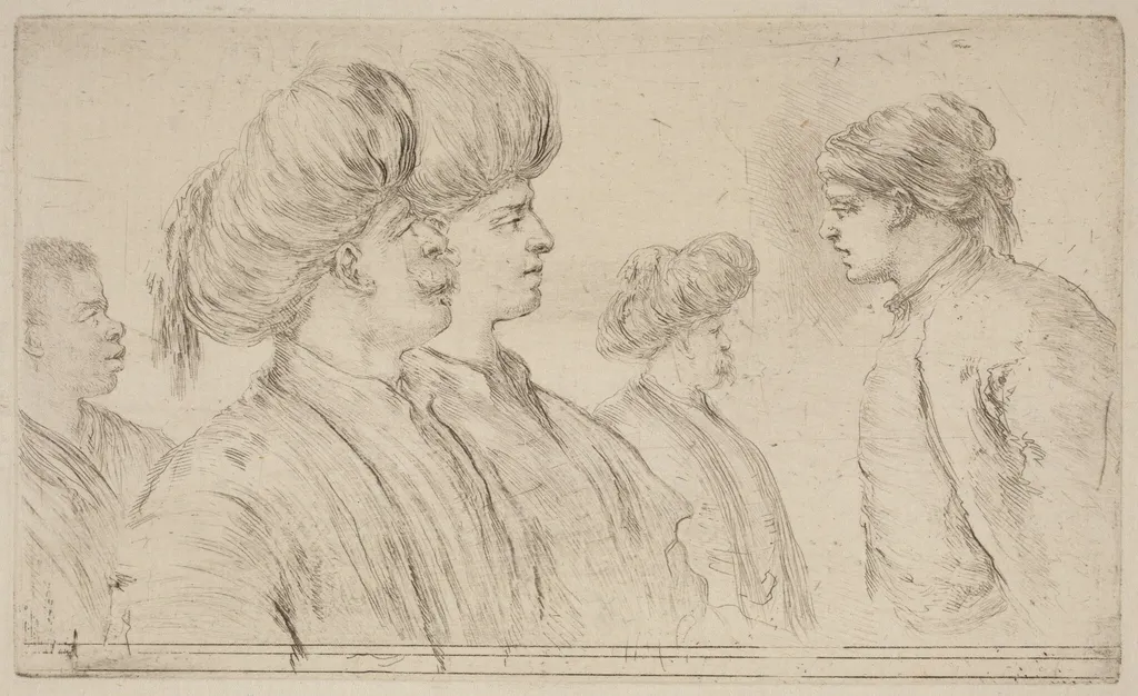 Four Turks and a Black Man, by Stefano Della Bella, ink, 1637