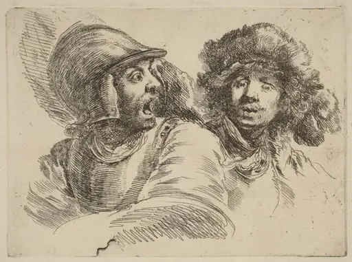 Frightened Soldier and Man with Fur Cap, by Stefano Della Bella