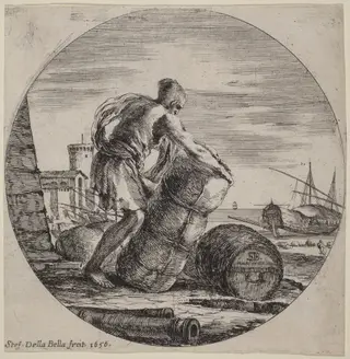 Galley Slave Hauling a Ship's Cargo, by Stefano Della Bella, 1656