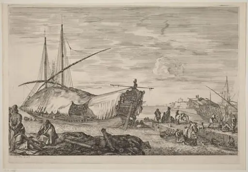 Galley with Deck Covered with Sails, by Stefano Della Bella