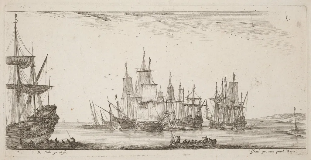 Group of Ships, by Stefano Della Bella, ink, 1644