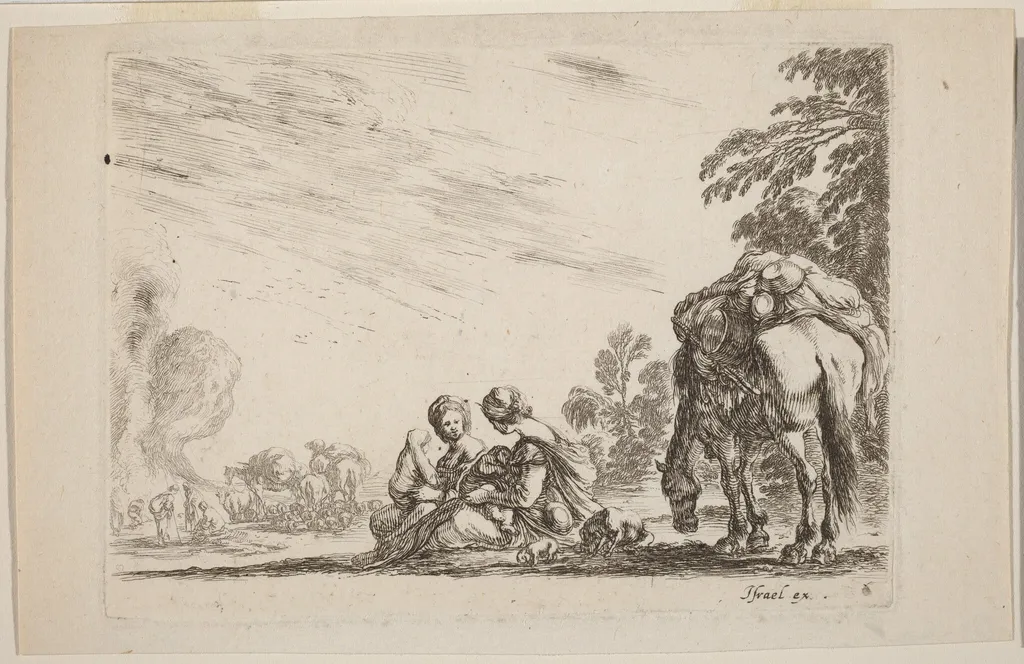 Gypsies at Rest, by Stefano Della Bella, ink, 1642