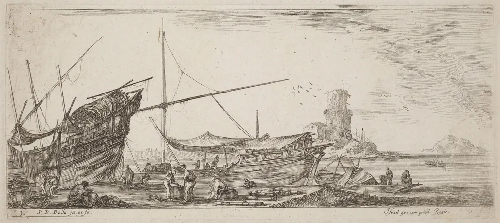 Harbor View, by Stefano Della Bella, ink, 1644