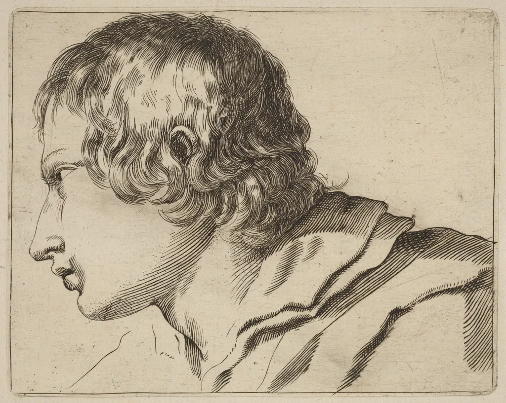 Head of a Man Turned Left, by Stefano Della Bella, ink, 1637